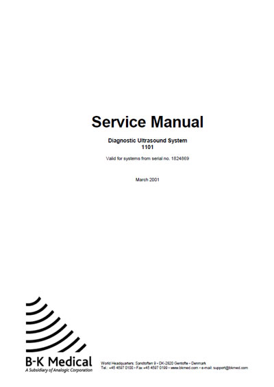 Сервисная инструкция Service manual на Diagnostic Ultrasound System 1101 Merlin 1101 [B-K Medical]
