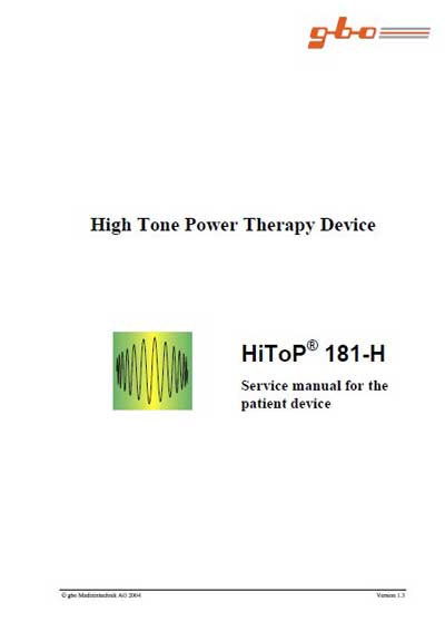 Сервисная инструкция, Service manual на Терапия HiToP 181-H (GBO)