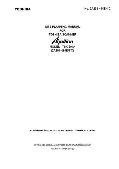 Техническая документация, Technical Documentation/Manual на Томограф Aquilion TSX-201A (Site Planning Manual)