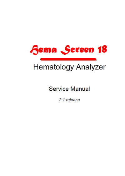 Сервисная инструкция, Service manual на Анализаторы Hema screen 18 - 2.1 release