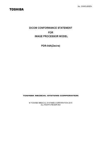 Техническая документация Technical Documentation/Manual на PDR-04A (Zexira) Dicom Conformance Statement [Toshiba]