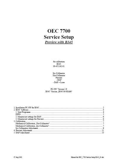 Инструкция по установке Installation Manual на OEC 7700 Service Setup Preview with B345 [General Electric]