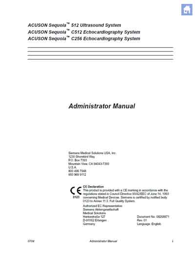 Руководство администратора Administrator’s Guide на Acuson Sequoia 512, C512, C256 [Siemens]
