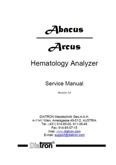 Сервисная инструкция, Service manual на Анализаторы Abacus-Arcus 3.0