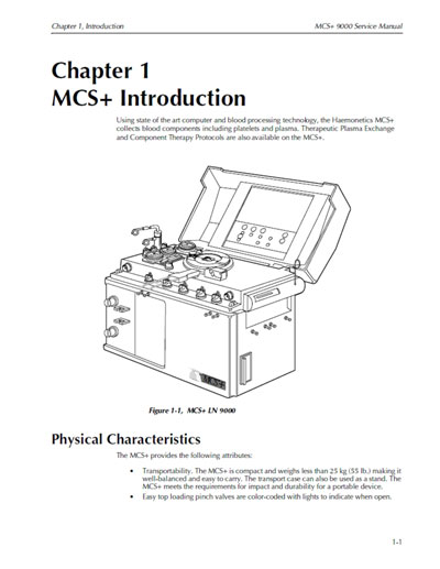Сервисная инструкция, Service manual на Разное MCS+9000 (для плазмофореза)