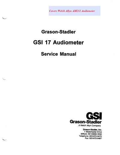 Сервисная инструкция Service manual на Аудиометр GSI 17 (GSI) [Welch Allyn]