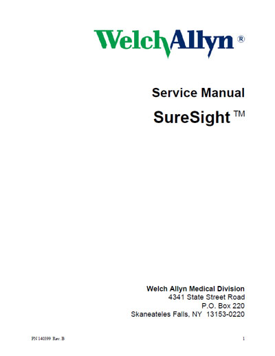 Сервисная инструкция Service manual на Авторефрактометр SureSight [Welch Allyn]