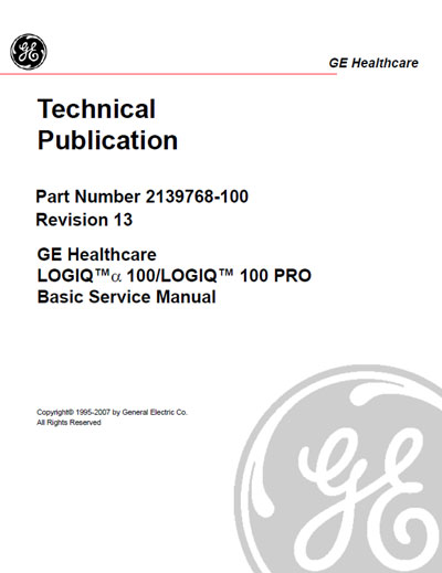 Сервисная инструкция, Service manual на Диагностика-УЗИ Logiq a100/ 100 Pro Rev. 13