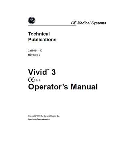 Руководство оператора Operators Guide на Vivid 3 Rev 0 Direction 2269651-100 [General Electric]