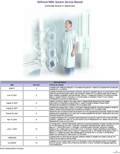 Инструкция по установке и обслуживанию, Servise and Installation manual на Рентген Definium 8000