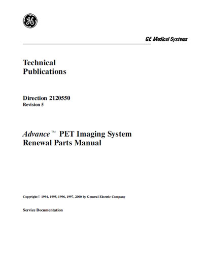 Каталог (элементов, запчастей и пр.) Catalogue, Spare Parts list на Advance PET Imaging System Renewal Parts Manual [General Electric]