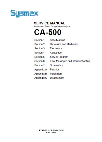 Сервисная инструкция, Service manual на Анализаторы-Коагулометр CA-500 series (October 2003)