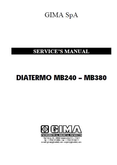 Сервисная инструкция, Service manual на Хирургия Диатермокоагулятор Diatermo MB240 – MB380 (GIMA SpA)