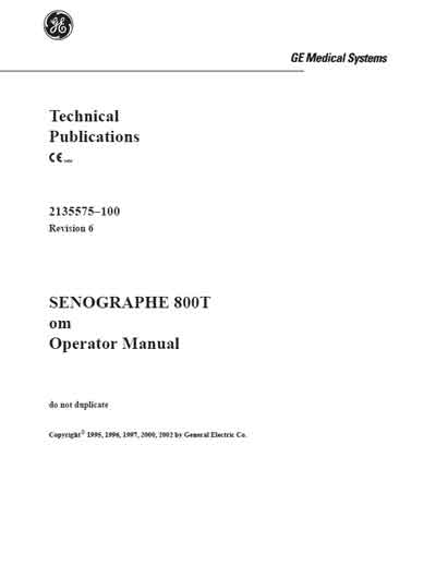 Инструкция оператора Operator manual на Маммограф Senographe 800T Revision 6 [General Electric]