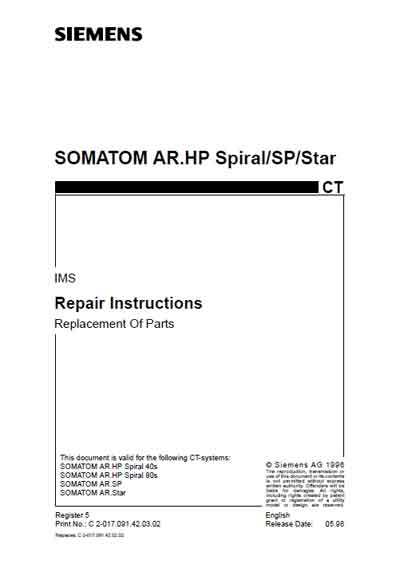 Инструкция, руководство по ремонту Repair Instructions на Somatom AR.HP - IMS Spiral/SP/Star [Siemens]