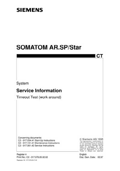 Техническая документация Technical Documentation/Manual на Somatom AR - Timeout Test [Siemens]