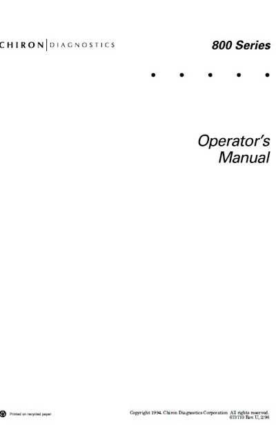 Инструкция по эксплуатации, Operation (Instruction) manual на Анализаторы pH/газов крови RapidLab 800 (840, 850, 860) (Chiron Diagnostics)
