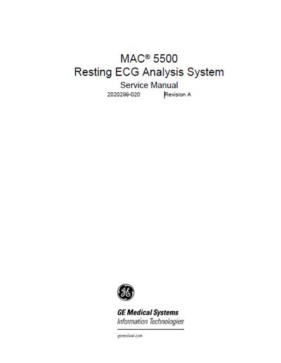 Сервисная инструкция, Service manual на Диагностика-ЭКГ MAC 5500 PN 2020299-020 Revision A