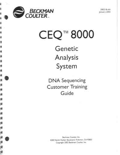 Техническая документация Technical Documentation/Manual на Система генетического анализа CEQ 8000 - DNA Sequencing [Beckman Coulter]