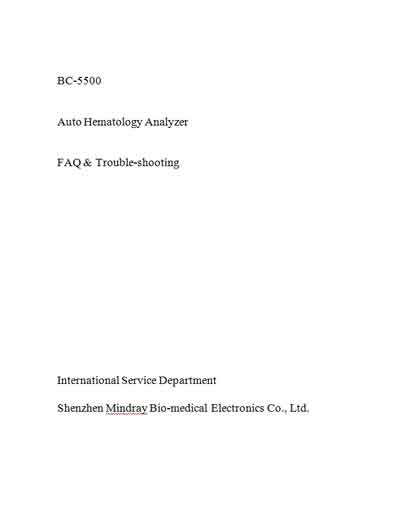 Техническая документация Technical Documentation/Manual на BC-5500 - FAQ & Trouble-shooting [Mindray]