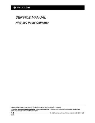 Сервисная инструкция Service manual на Пульсоксиметр NPB-290 [Nellcor Puritan Bennett]