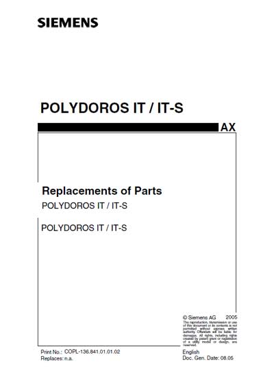 Техническая документация Technical Documentation/Manual на Polydoros IT / IT-S, CO Troubleshooting Guide, AX Replacements of Parts [Siemens]