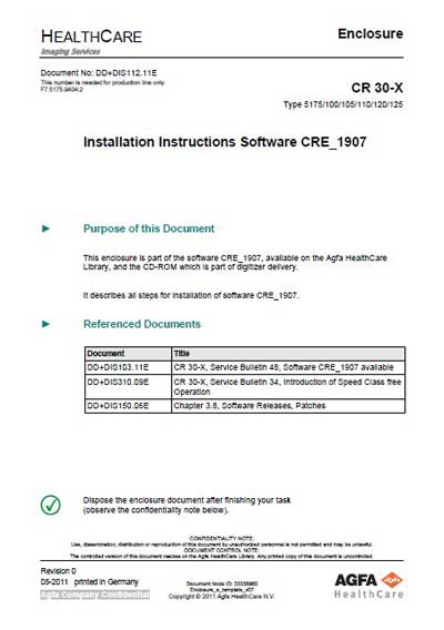 Инструкция по установке Installation Manual на Дигитайзер CR 30-x Software CRE_1907 [Agfa-Gevaert]