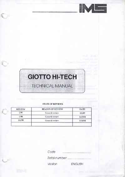 Техническая документация Technical Documentation/Manual на Маммограф Giotto Hi-tech [IMS]
