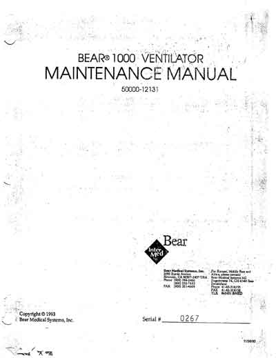 Инструкция по техническому обслуживанию, Maintenance Instruction на ИВЛ-Анестезия BEAR 1000