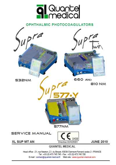 Сервисная инструкция Service manual на Фотокоагулятор для офтальмологии Supra 532NM, Tvin 660 & 810NM, 577-Y, 577 NM (Quantel) [---]