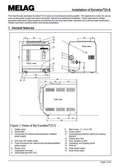 Инструкция по установке, Installation Manual на Стерилизаторы Автоклав Euroklav 23 S
