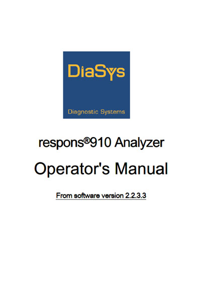 Инструкция оператора Operator manual на Respons 910 [Diasys]