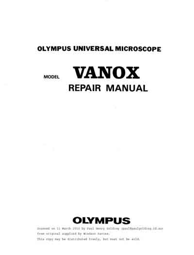 Инструкция, руководство по ремонту Repair Instructions на Vanox [Olympus]