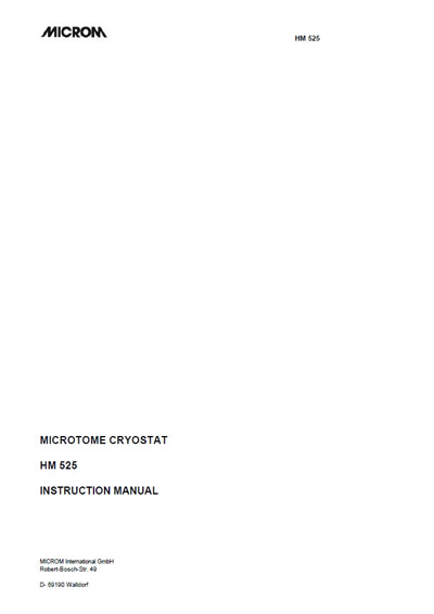 Инструкция по эксплуатации Operation (Instruction) manual на Микротом HM 525 [Microm]