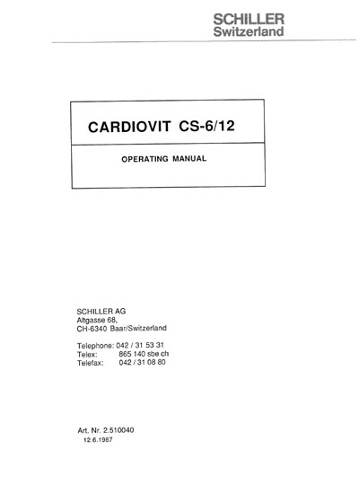 Инструкция по эксплуатации Operation (Instruction) manual на Cardiovit CS-6-12 [Schiller]