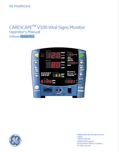 Инструкция оператора Operator manual на Carescape V100 Ver R1.5 [General Electric]