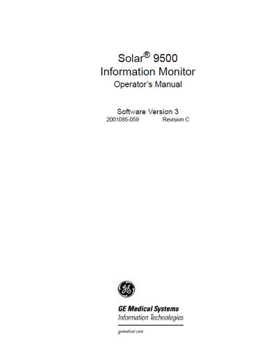 Инструкция пользователя User manual на Solar 9500 Ver 3 Rev C [General Electric]