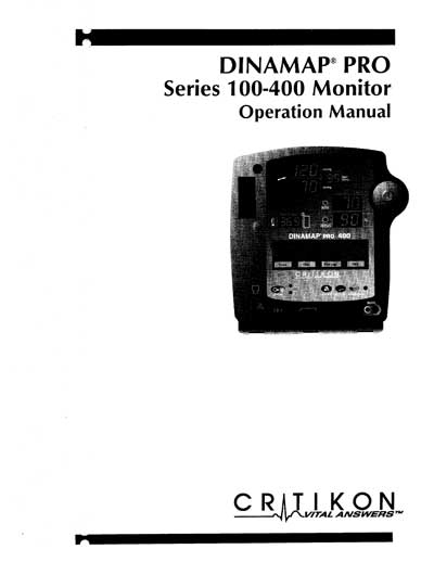 Инструкция по эксплуатации, Operation (Instruction) manual на Мониторы Dinamap Pro Series 100-400