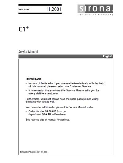 Сервисная инструкция Service manual на C1+ [Sirona]
