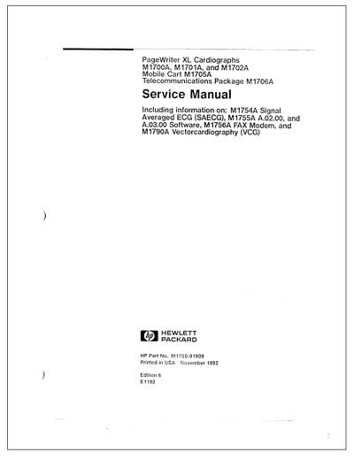 Сервисная инструкция, Service manual на Диагностика-ЭКГ PageWriter XL M1700-M1790