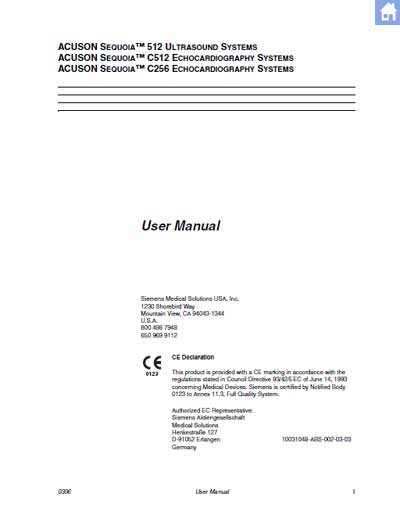 Инструкция пользователя User manual на Acuson Sequoia 512, C512, C256 [Siemens]