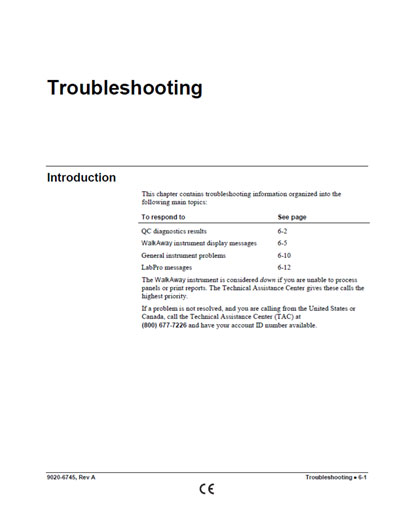 Техническая документация, Technical Documentation/Manual на Анализаторы WalkAway - Troubleshooting