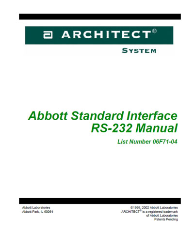 Техническая документация Technical Documentation/Manual на Architect - Interface RS-232 Manual [Abbott]