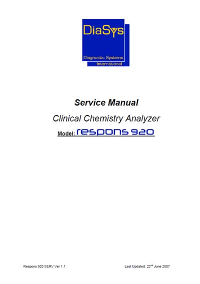 Сервисная инструкция Service manual на Respons 920 [Diasys]