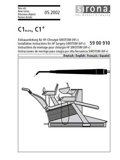 Инструкция по монтажу, Installation instructions на Стоматология C1 (Mod 96), С1+ HF Surgery