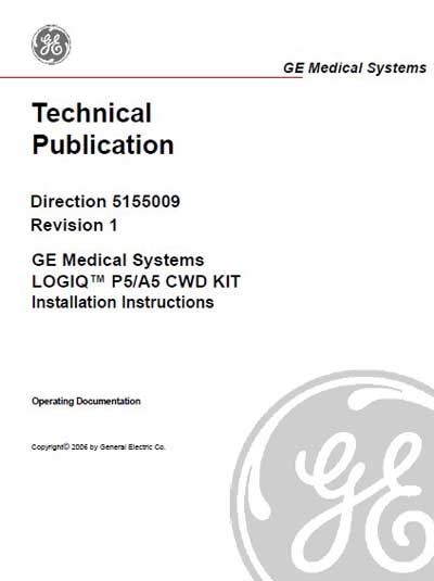Инструкция по установке, Installation Manual на Диагностика-УЗИ Logiq P5/A5 CWD Kit