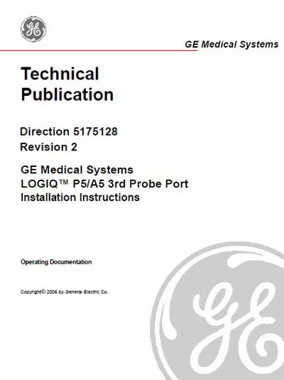 Инструкция по установке, Installation Manual на Диагностика-УЗИ Logiq P5/A5 3rd Probe Port