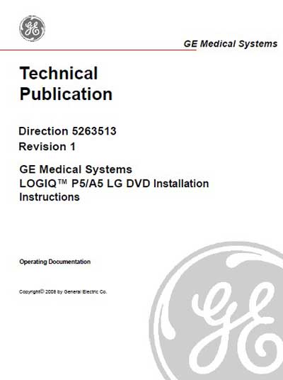 Инструкция по установке, Installation Manual на Диагностика-УЗИ Logiq P5/A5 LG DVD Installation