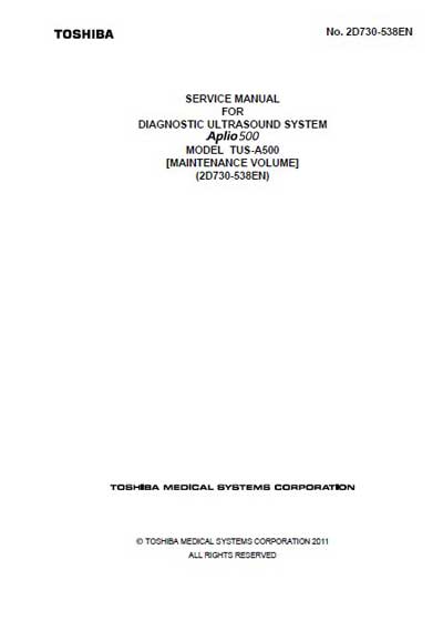 Сервисная инструкция, Service manual на Диагностика-УЗИ Aplio 500 (TUS-A500)