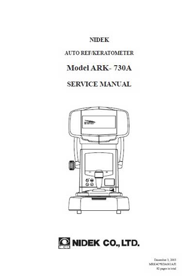 Сервисная инструкция Service manual на Авторефкератометр ARK-730А [Nidek]